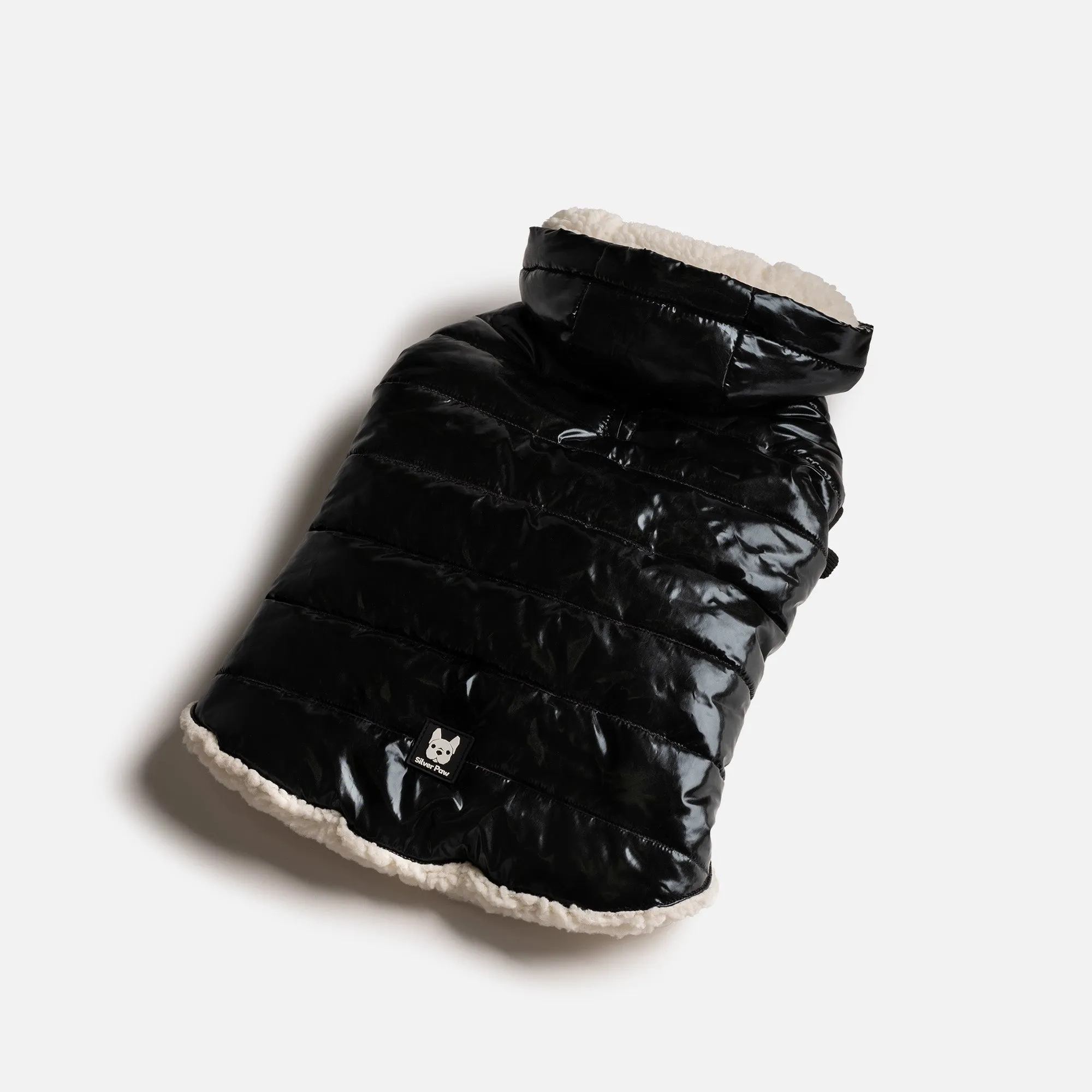 🖤 Emma Dog Jacket – Shiny Black Water-Resistant Winter Coat with Sherpa Lining