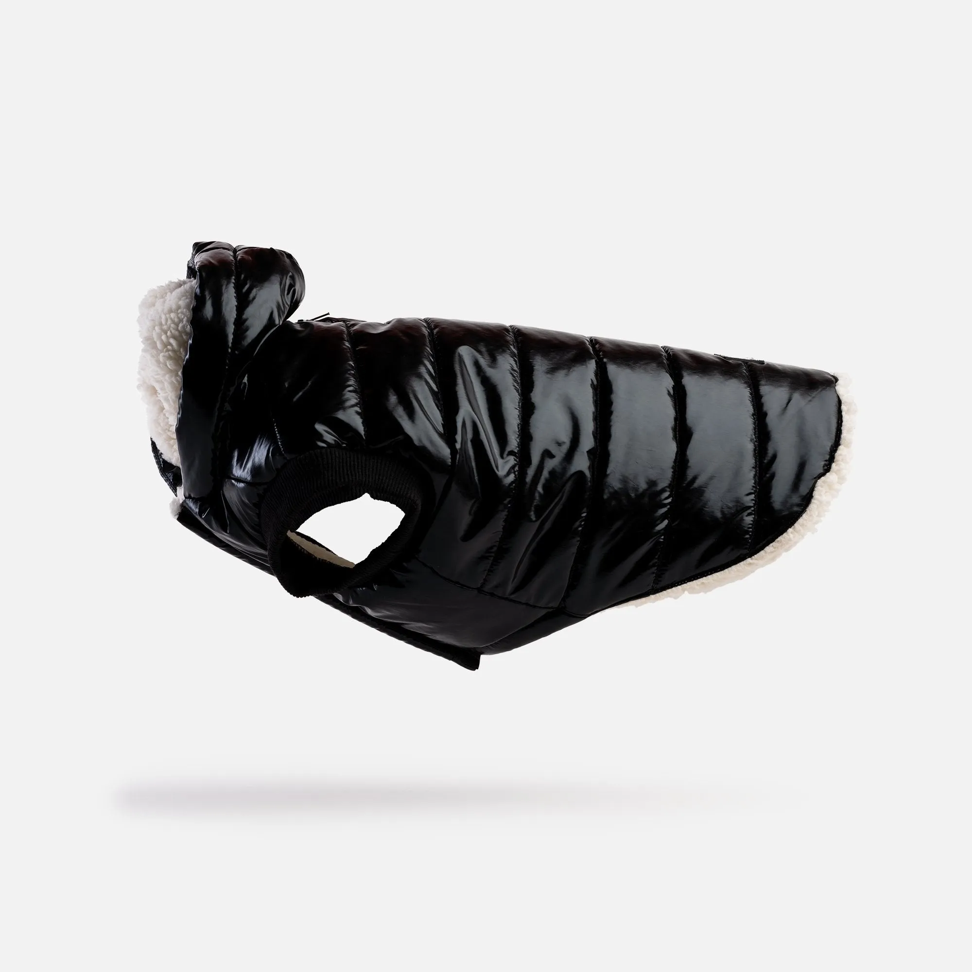 🖤 Emma Dog Jacket – Shiny Black Water-Resistant Winter Coat with Sherpa Lining