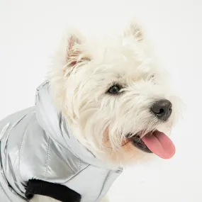 ✨ Emma Dog Jacket – Shiny Silver Water-Resistant Winter Coat with Sherpa Lining