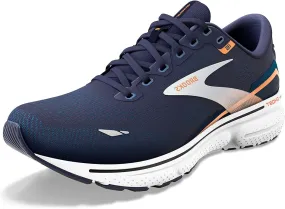 1103931D439 BROOKS MEN GHOST 15 RUNNING SHOE, SIZE 11.5, PEACOAT/BLUE/ORANGE POP - Like New