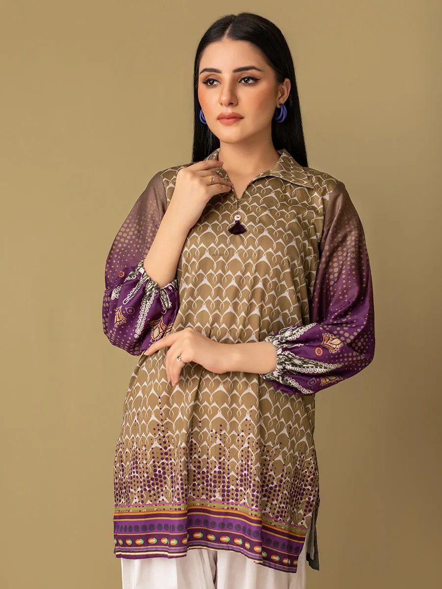 1pc - Stitched Basic Printed Cotton Silk Shirt