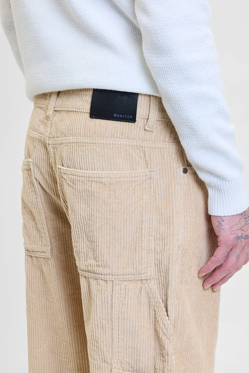 Beige Corduroy Relaxed Fit Cargo Pants