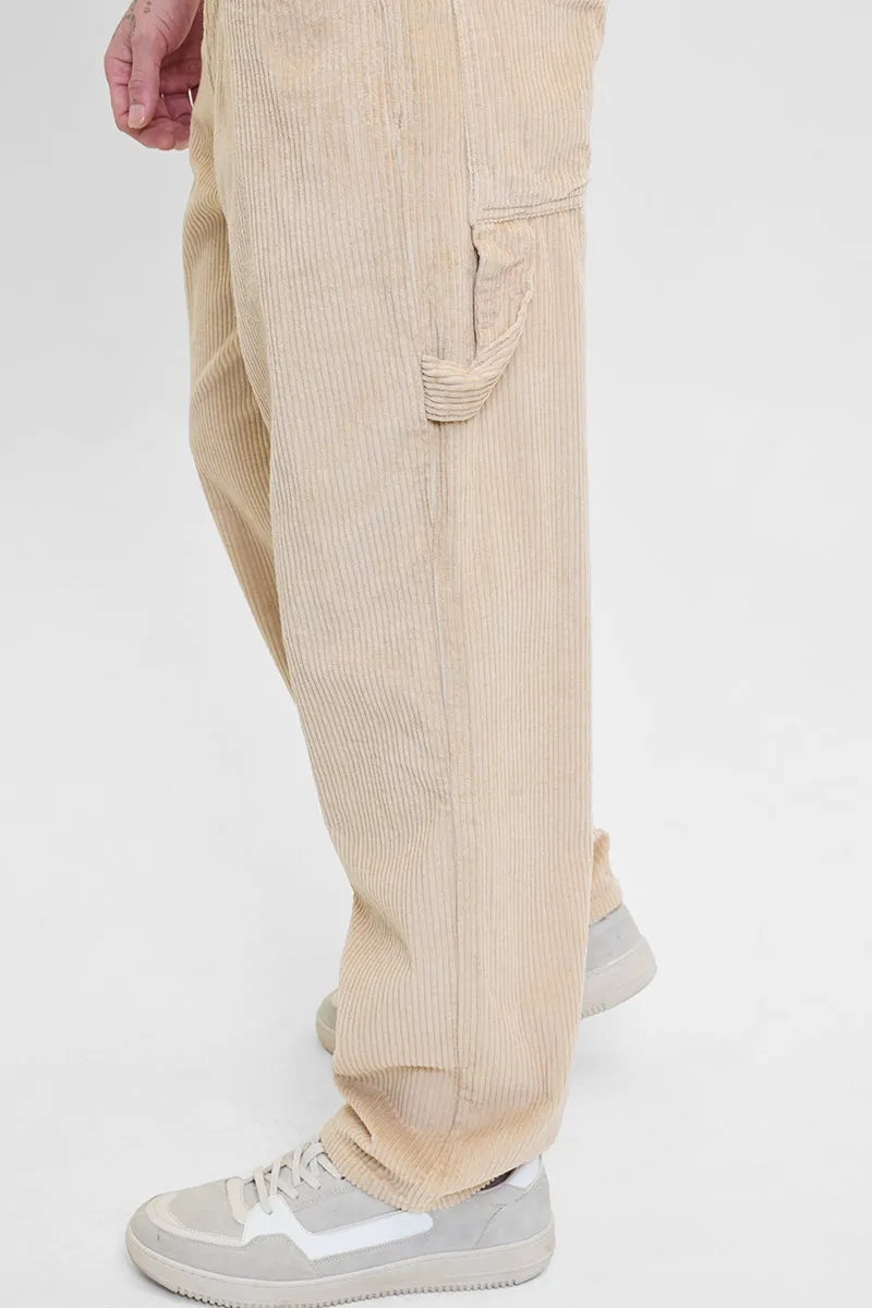 Beige Corduroy Relaxed Fit Cargo Pants