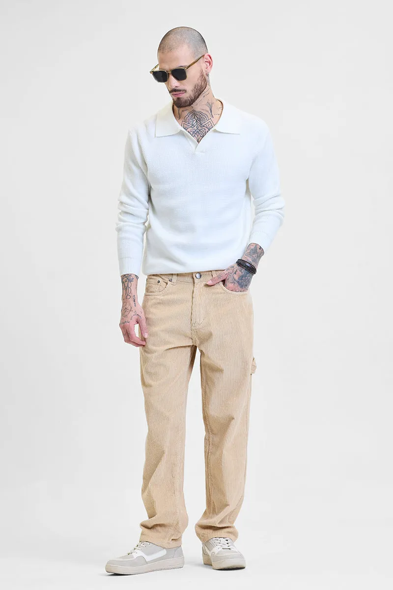Beige Corduroy Relaxed Fit Cargo Pants