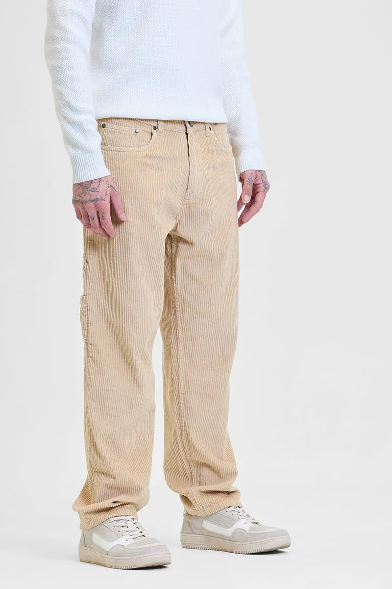 Beige Corduroy Relaxed Fit Cargo Pants