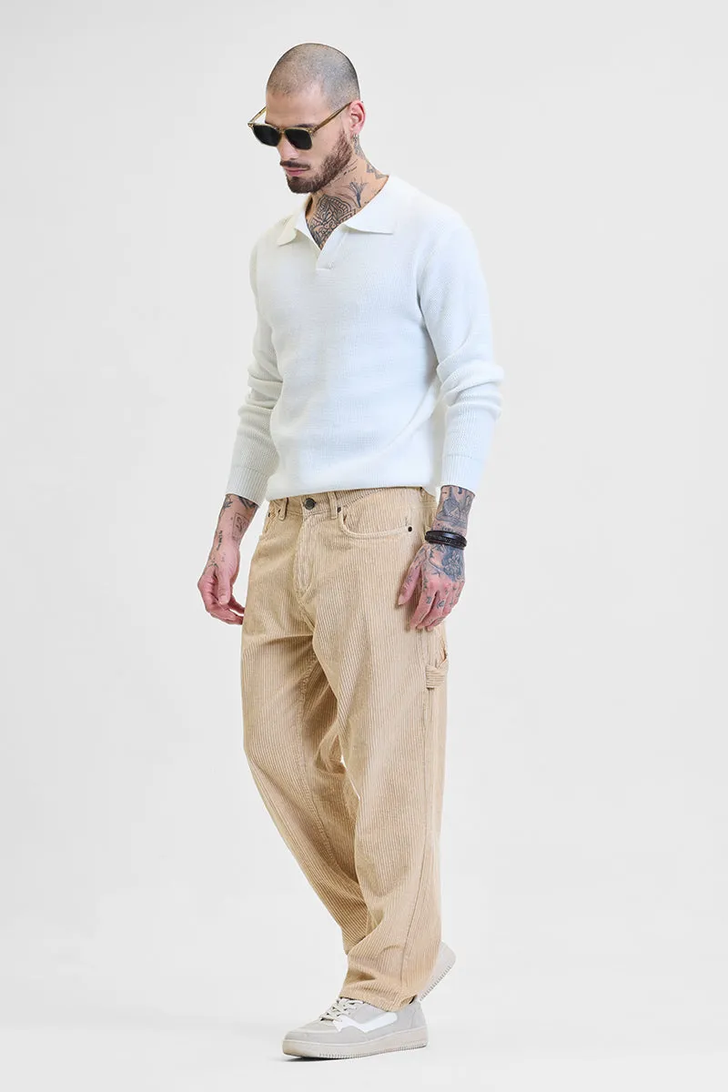 Beige Corduroy Relaxed Fit Cargo Pants