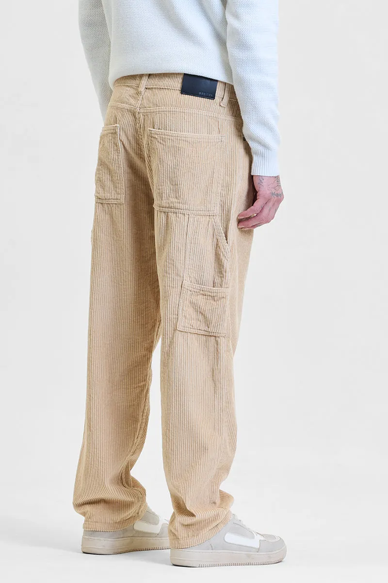 Beige Corduroy Relaxed Fit Cargo Pants