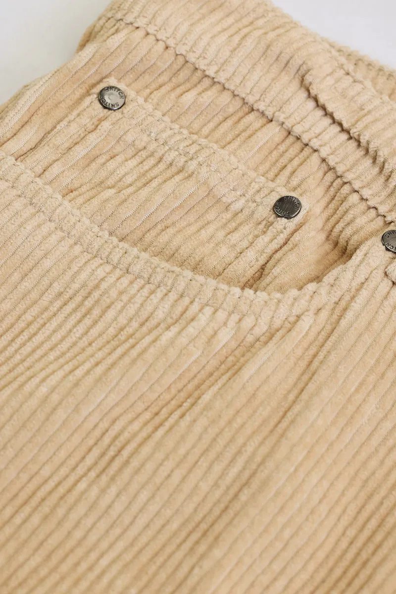 Beige Corduroy Relaxed Fit Cargo Pants
