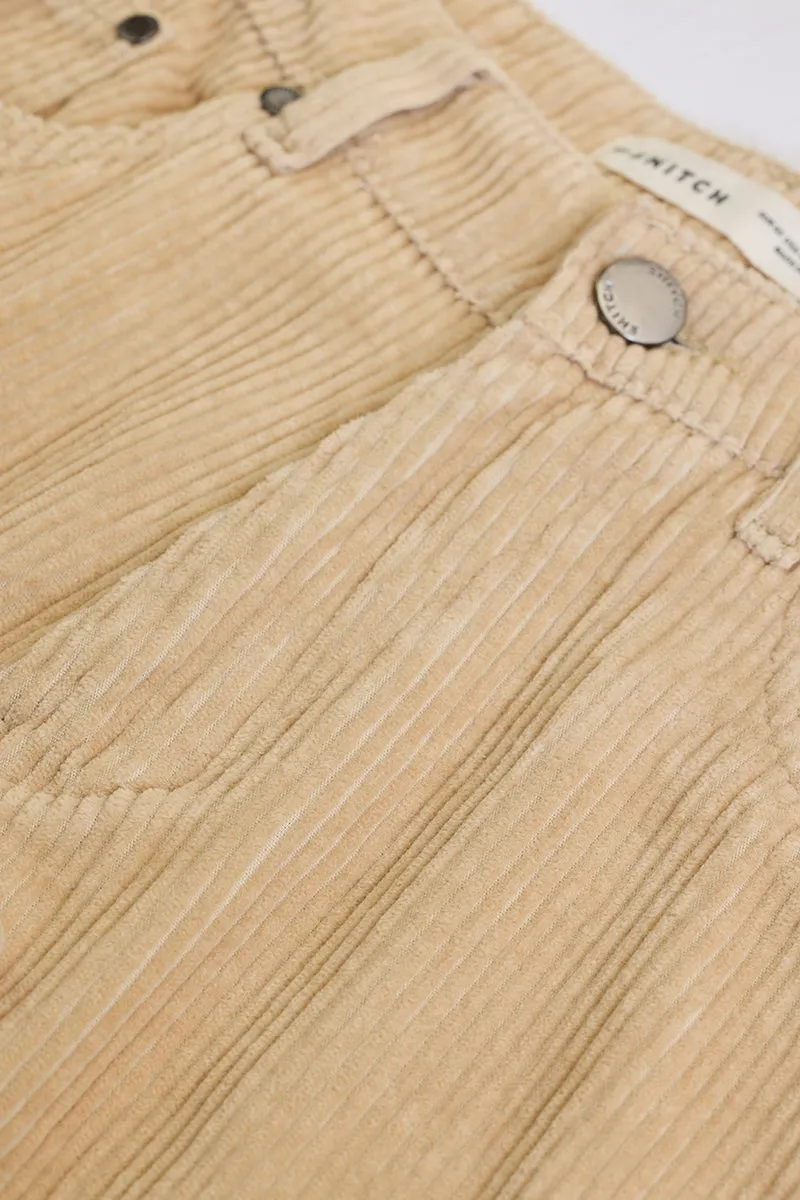 Beige Corduroy Relaxed Fit Cargo Pants