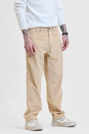 Beige Corduroy Relaxed Fit Cargo Pants