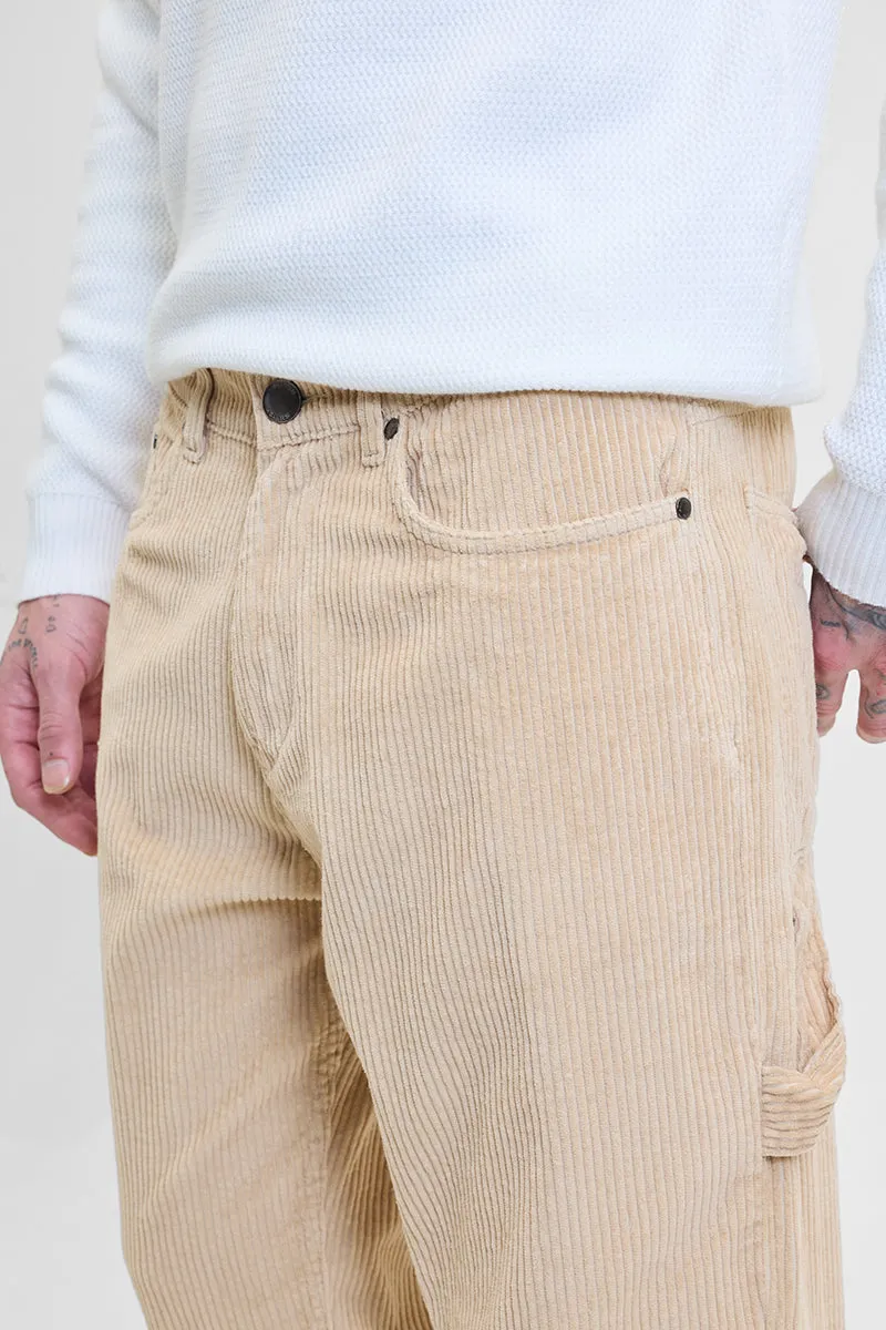Beige Corduroy Relaxed Fit Cargo Pants