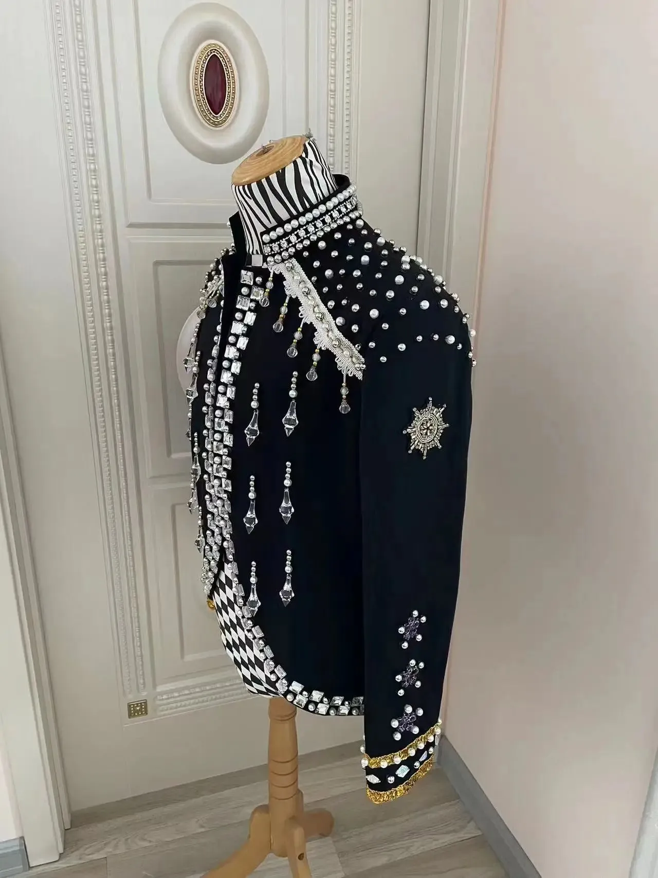 Black Rhinestone Tassels Beads Performance Jacket