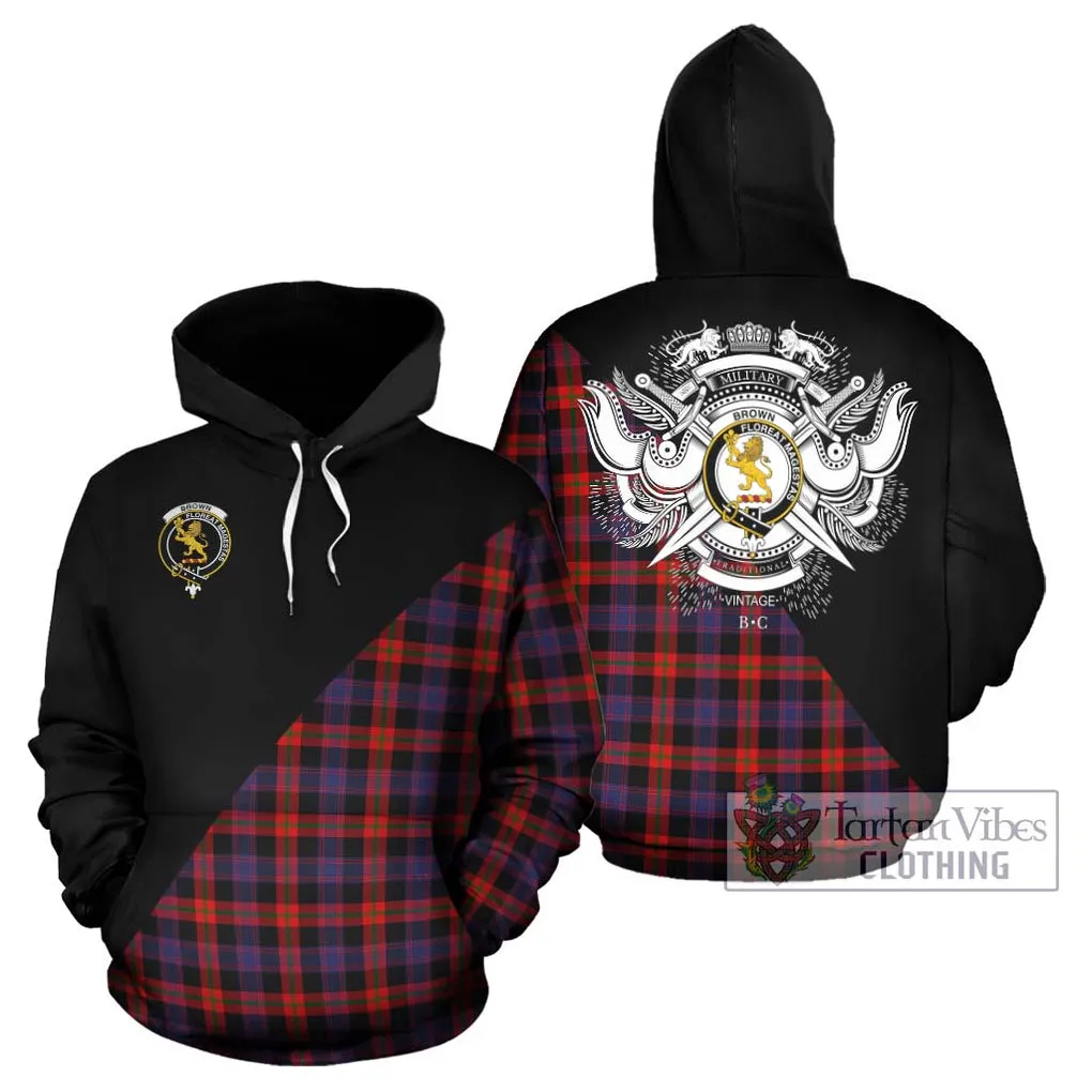 Brown (Broun) Tartan Hoodie with Family Crest and Military Logo Style