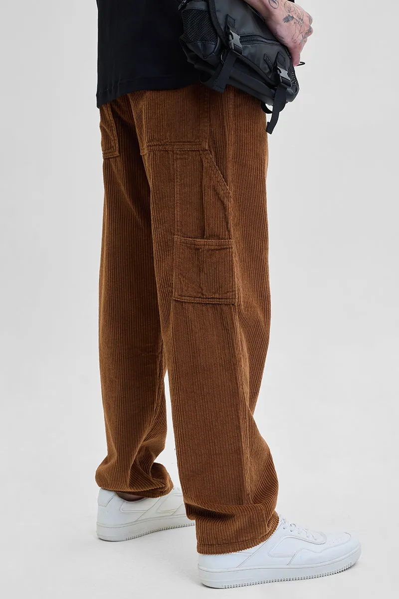 Brown Corduroy Relaxed Fit Cargo Pants