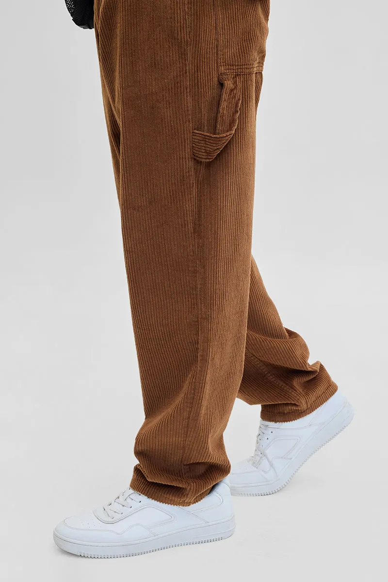 Brown Corduroy Relaxed Fit Cargo Pants