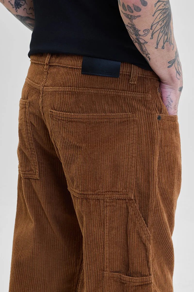 Brown Corduroy Relaxed Fit Cargo Pants