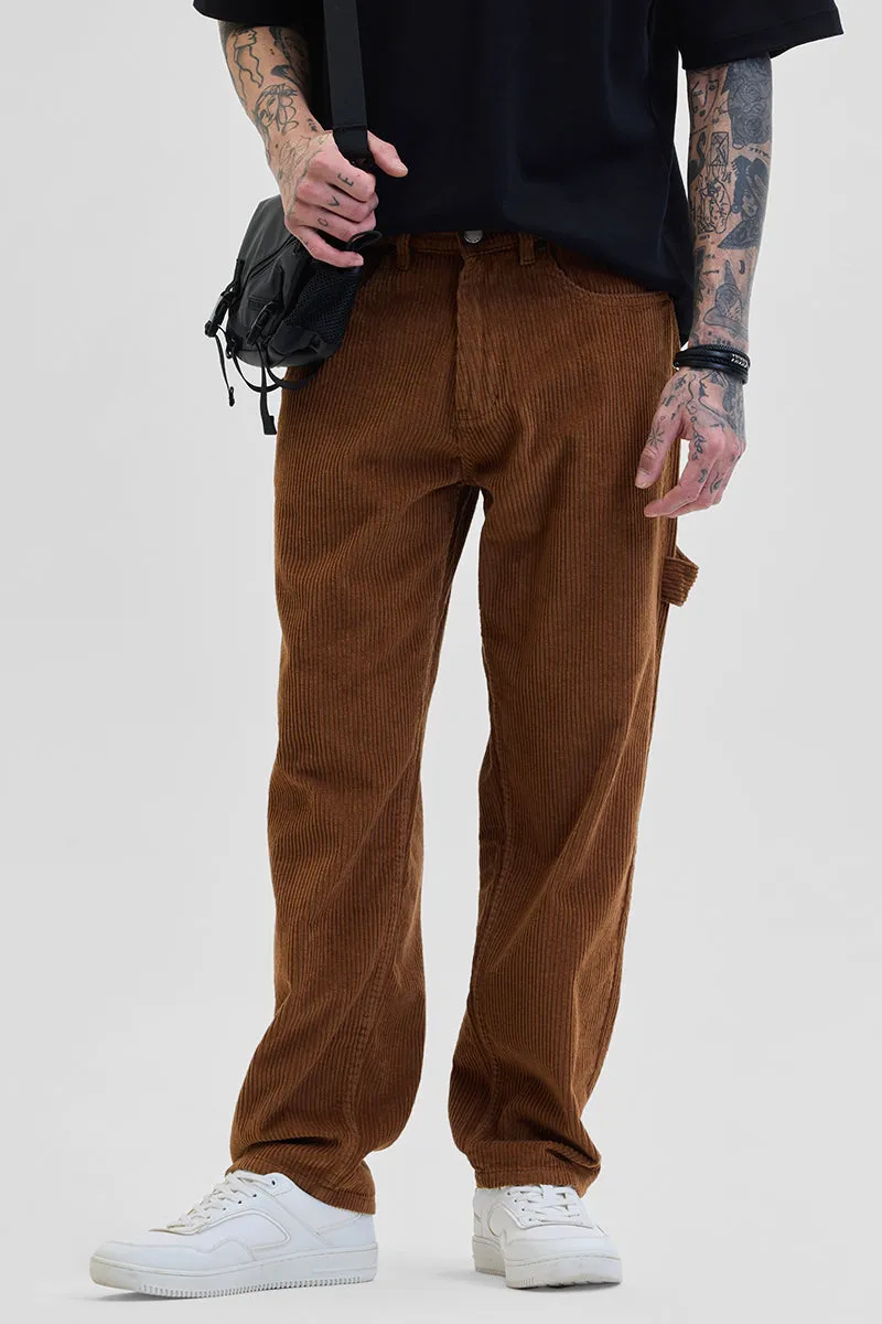 Brown Corduroy Relaxed Fit Cargo Pants
