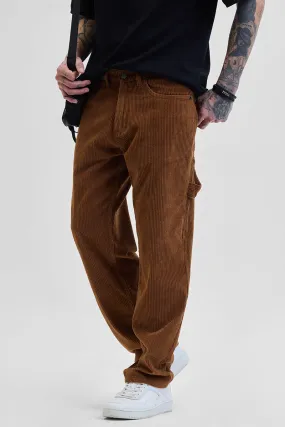 Brown Corduroy Relaxed Fit Cargo Pants