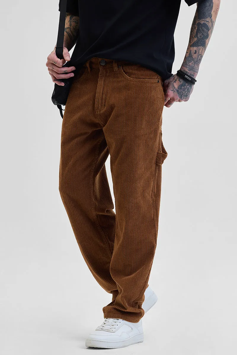 Brown Corduroy Relaxed Fit Cargo Pants