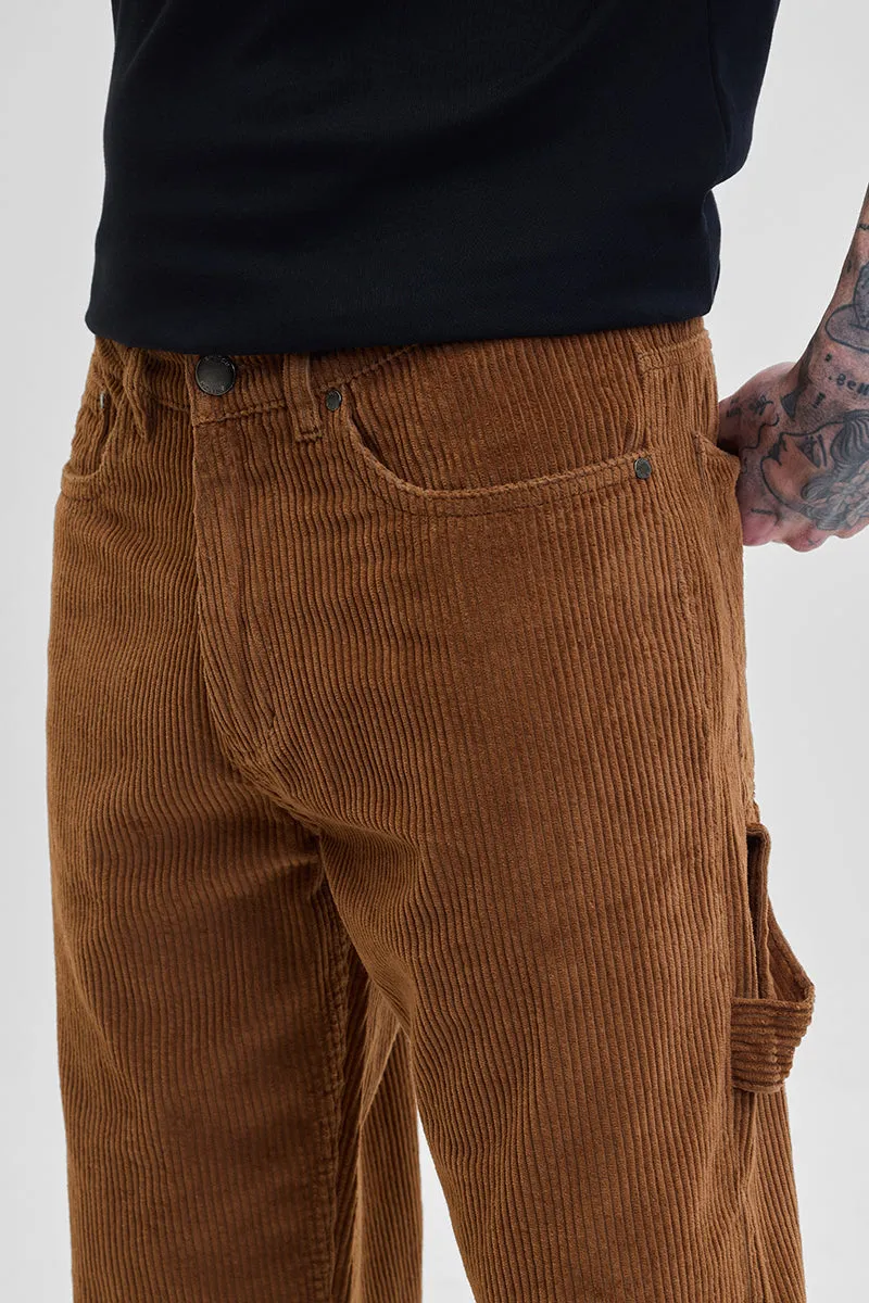Brown Corduroy Relaxed Fit Cargo Pants