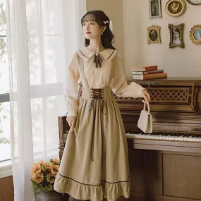 Coffee au Lait   Top with Optional Skirt  Complete Dress Set Kawaii Academia Y2K Cottagecore Coquette Fairycore Dollette Princesscore Bottoms