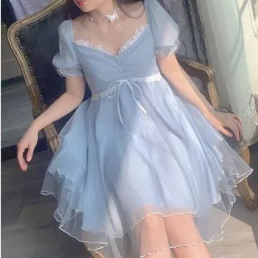 Cool Periwinkle Kitten  Dress Kawaii Academia Y2K Cottagecore Coquette Fairycore Dollette Princesscore