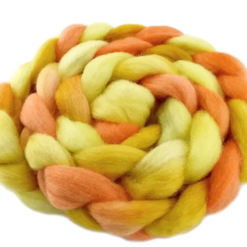 Corriedale Wool Sliver Hand Dyed for Felting and Spinning in Lemon Sorbet 12404
