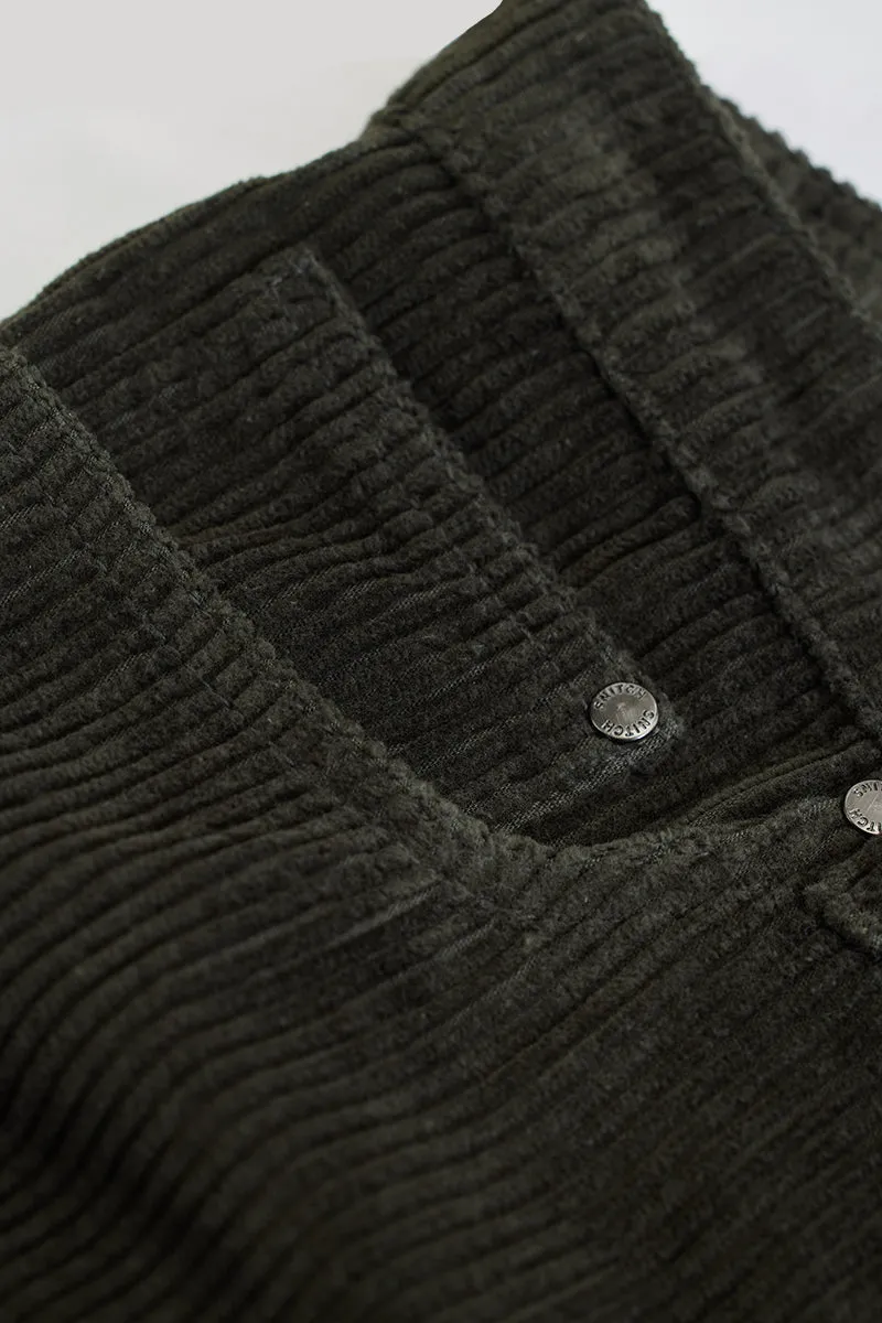 Dark Green Corduroy Relaxed Fit Cargo Pants