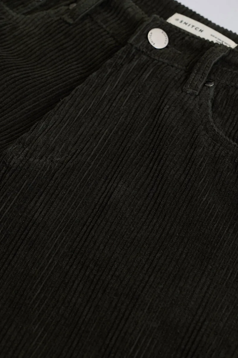 Dark Green Corduroy Relaxed Fit Cargo Pants