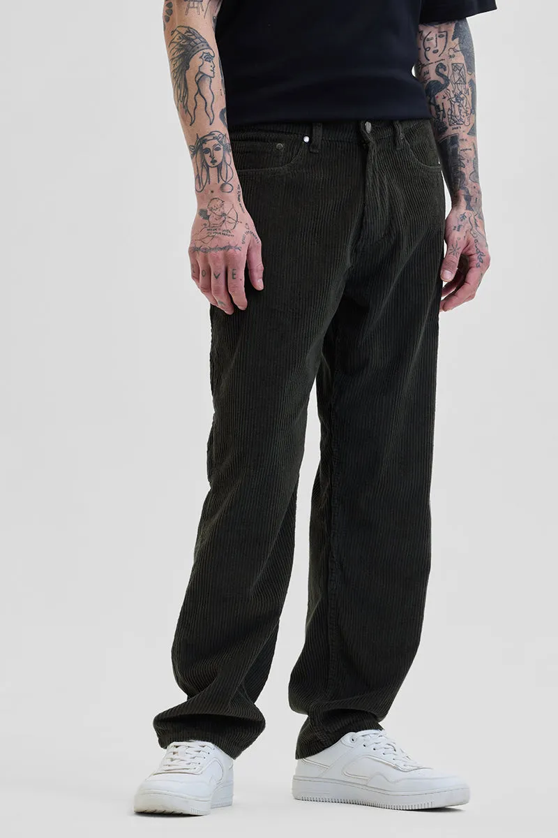 Dark Green Corduroy Relaxed Fit Cargo Pants