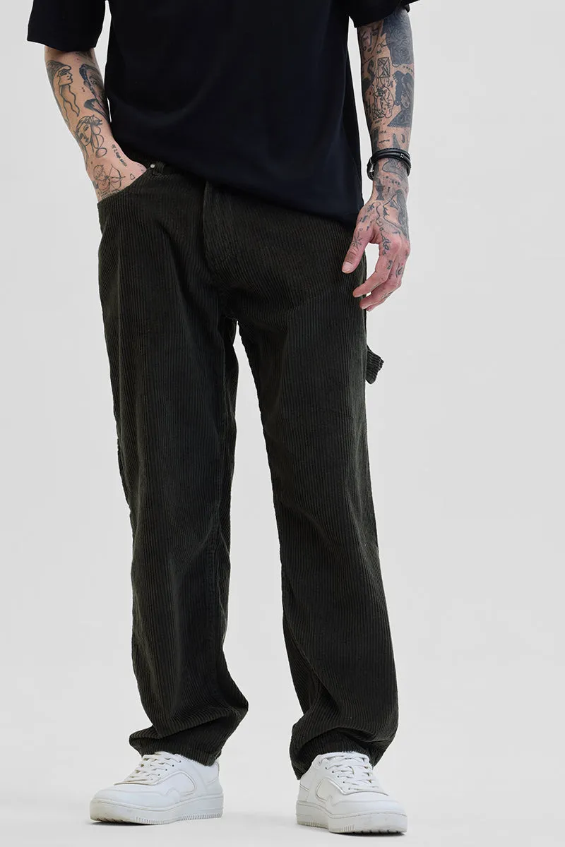 Dark Green Corduroy Relaxed Fit Cargo Pants