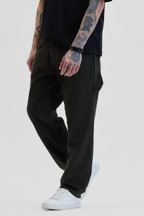 Dark Green Corduroy Relaxed Fit Cargo Pants