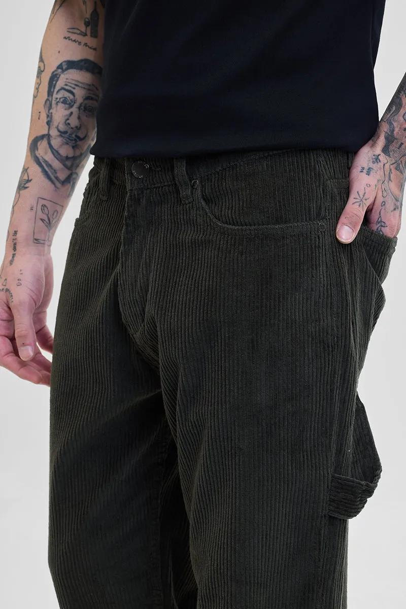 Dark Green Corduroy Relaxed Fit Cargo Pants