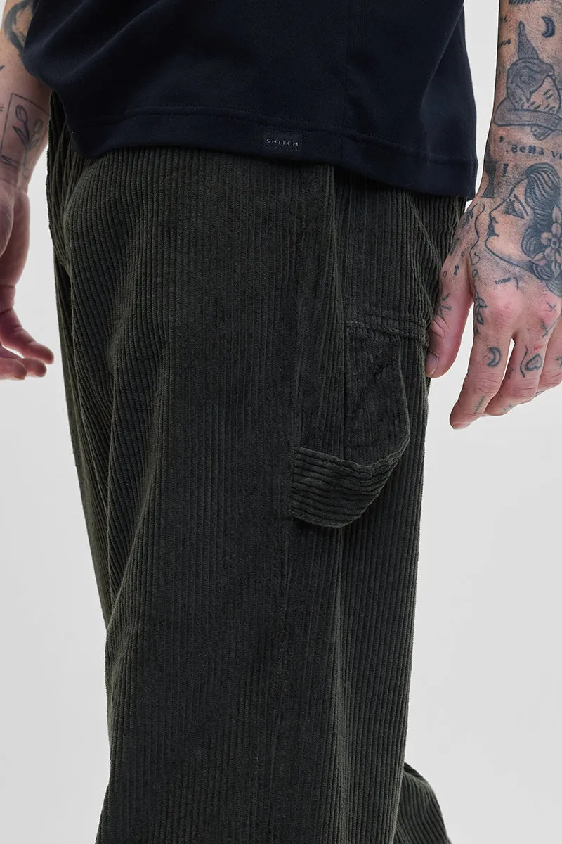 Dark Green Corduroy Relaxed Fit Cargo Pants