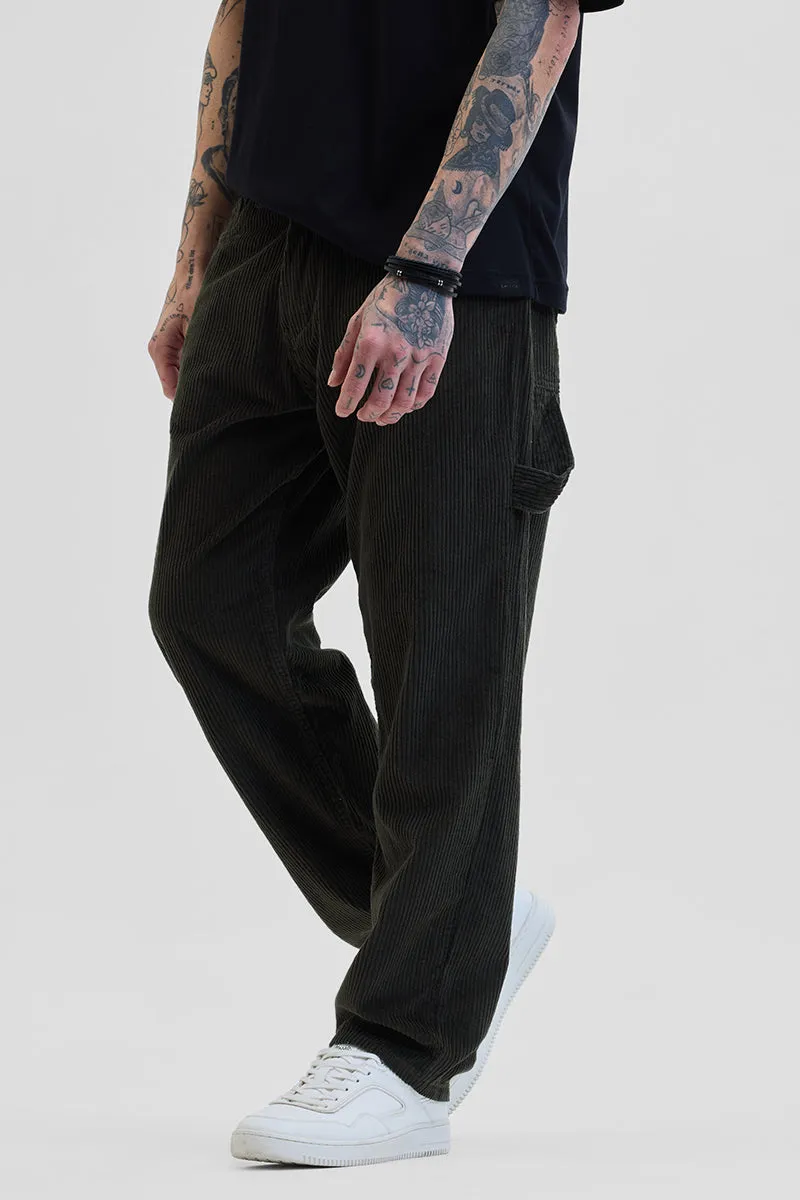Dark Green Corduroy Relaxed Fit Cargo Pants