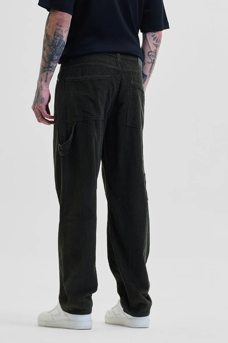 Dark Green Corduroy Relaxed Fit Cargo Pants