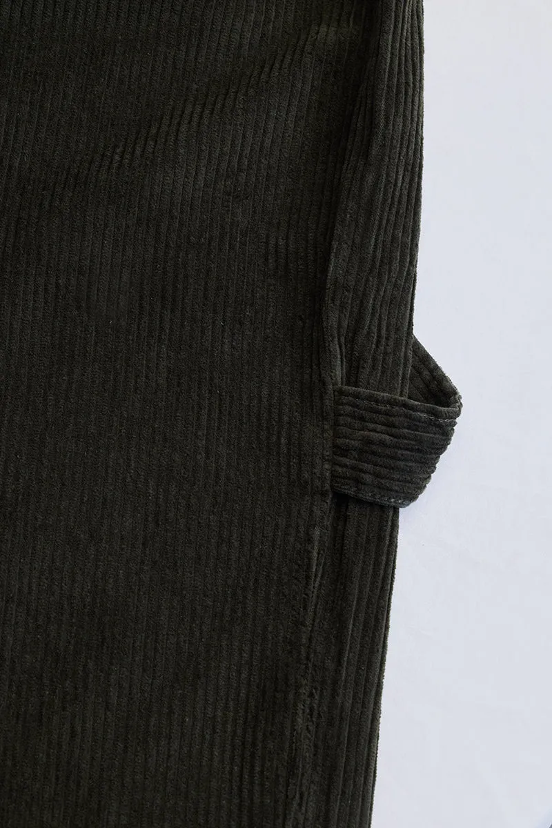 Dark Green Corduroy Relaxed Fit Cargo Pants