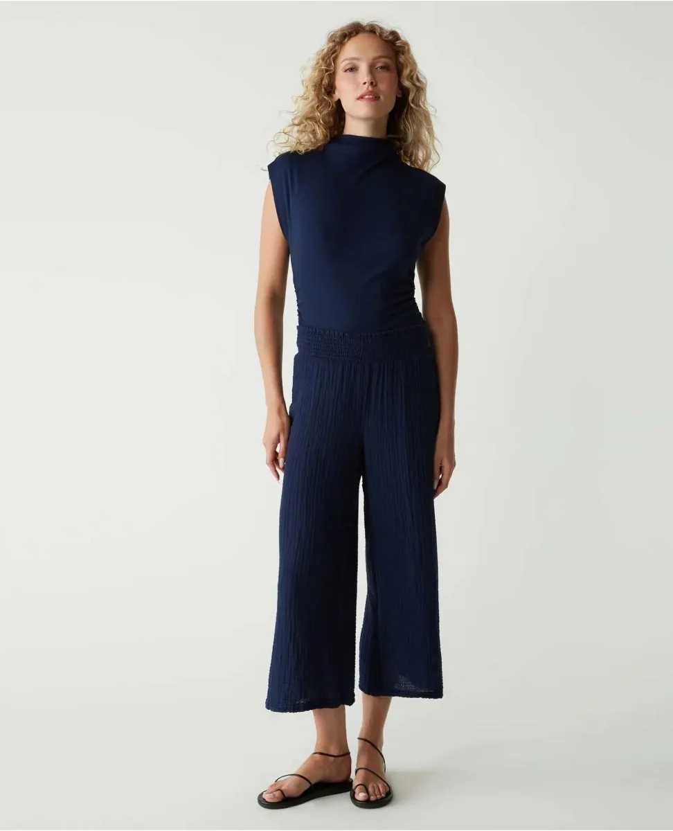 Medina Smocked Waist Cropped Pant Nocturnal