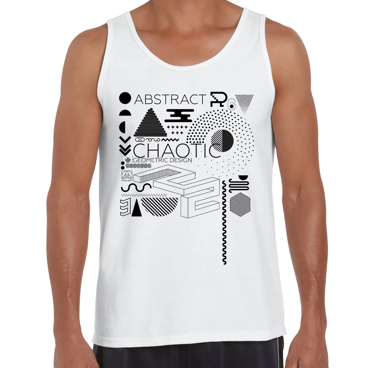 Minimal Isometric Art With Modern Geometric Composition White & BlackTank Top