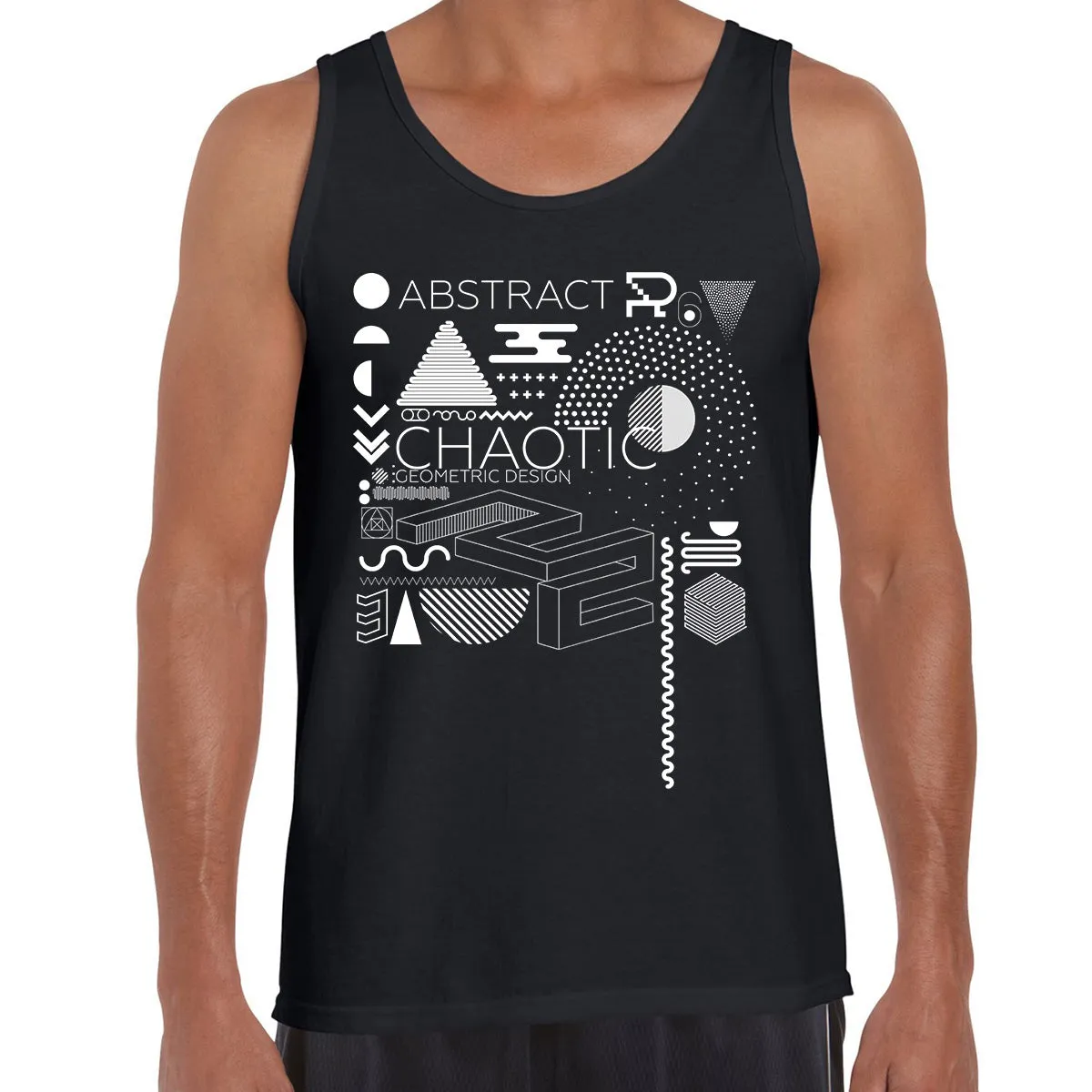 Minimal Isometric Art With Modern Geometric Composition White & BlackTank Top