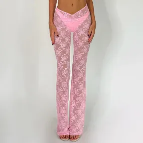 Nukty-shop dti cosplay fits 9934 Women's Summer New Sexy Slim-Fit Lace Mesh Transparent Outer Wear Skinny Trousers