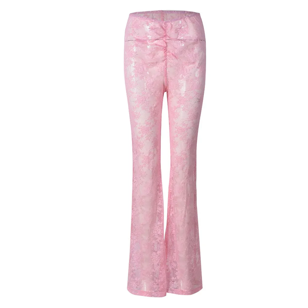 Nukty-shop dti cosplay fits 9934 Women's Summer New Sexy Slim-Fit Lace Mesh Transparent Outer Wear Skinny Trousers