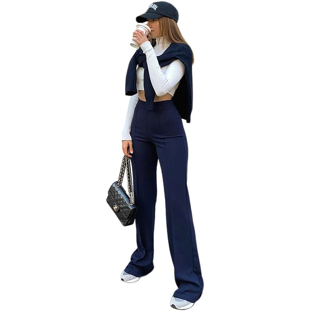 Nukty-shop going out outfits Women's Fashion Slim-Fit High Waist Personalized Flared Trousers Basic Versatile Multi-Color Optional