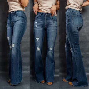 Nukty-shop men’s fall fashion 2024 Fashion Retro High Waist Stretch Ripped Flared Pants Flare Jeans