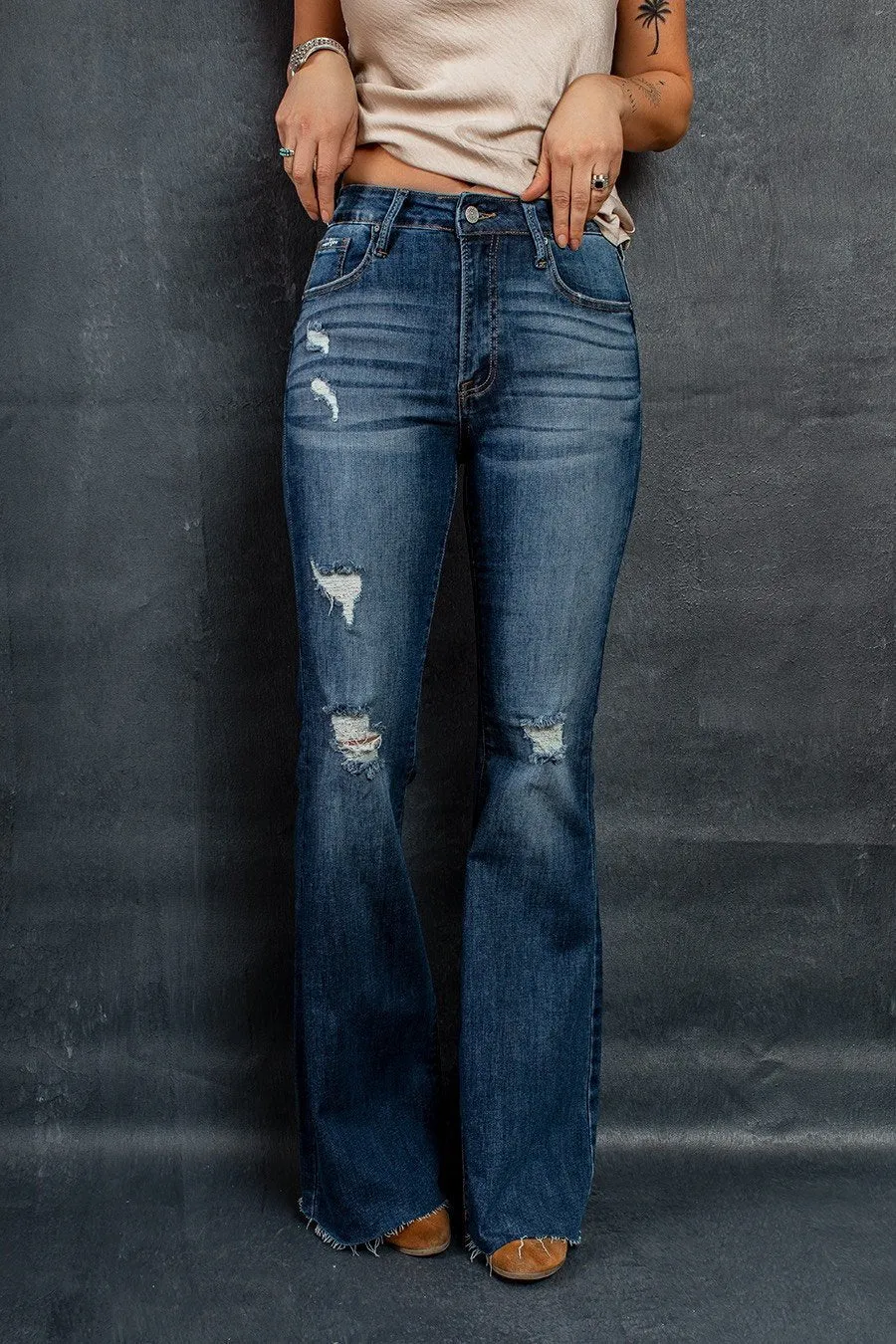 Nukty-shop men’s fall fashion 2024 Fashion Retro High Waist Stretch Ripped Flared Pants Flare Jeans
