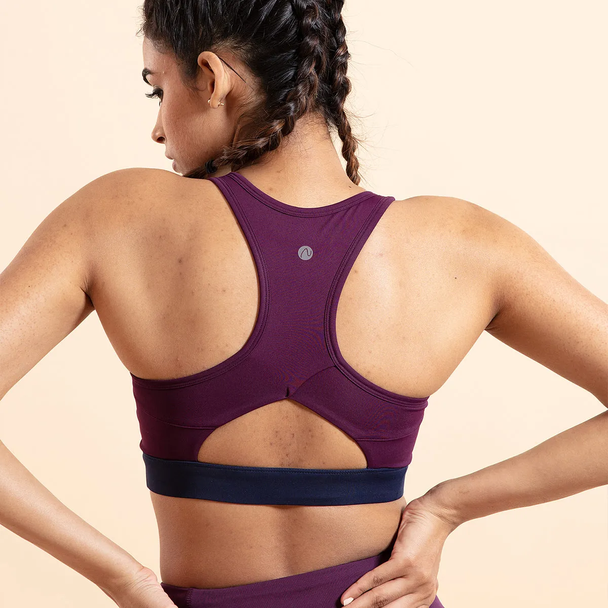 Nykd All Day On-Trend Sports Bra With Keyhole Back-NYK082-Potent Purple