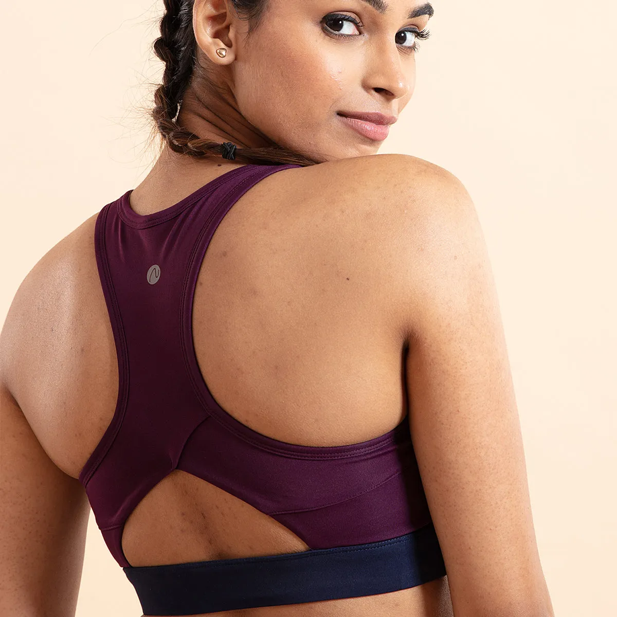 Nykd All Day On-Trend Sports Bra With Keyhole Back-NYK082-Potent Purple