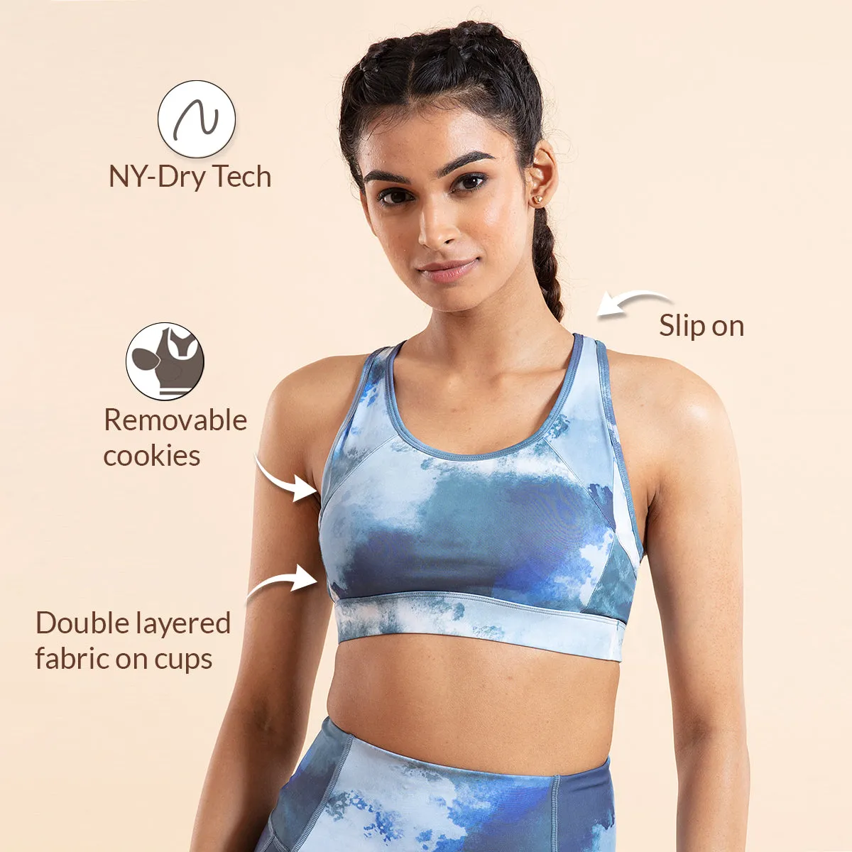 Nykd All Day On-Trend Sports Bra With Keyhole Back-NYK082-Smoky
