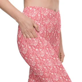 Peach Wildflower Crossover leggings with Pockets