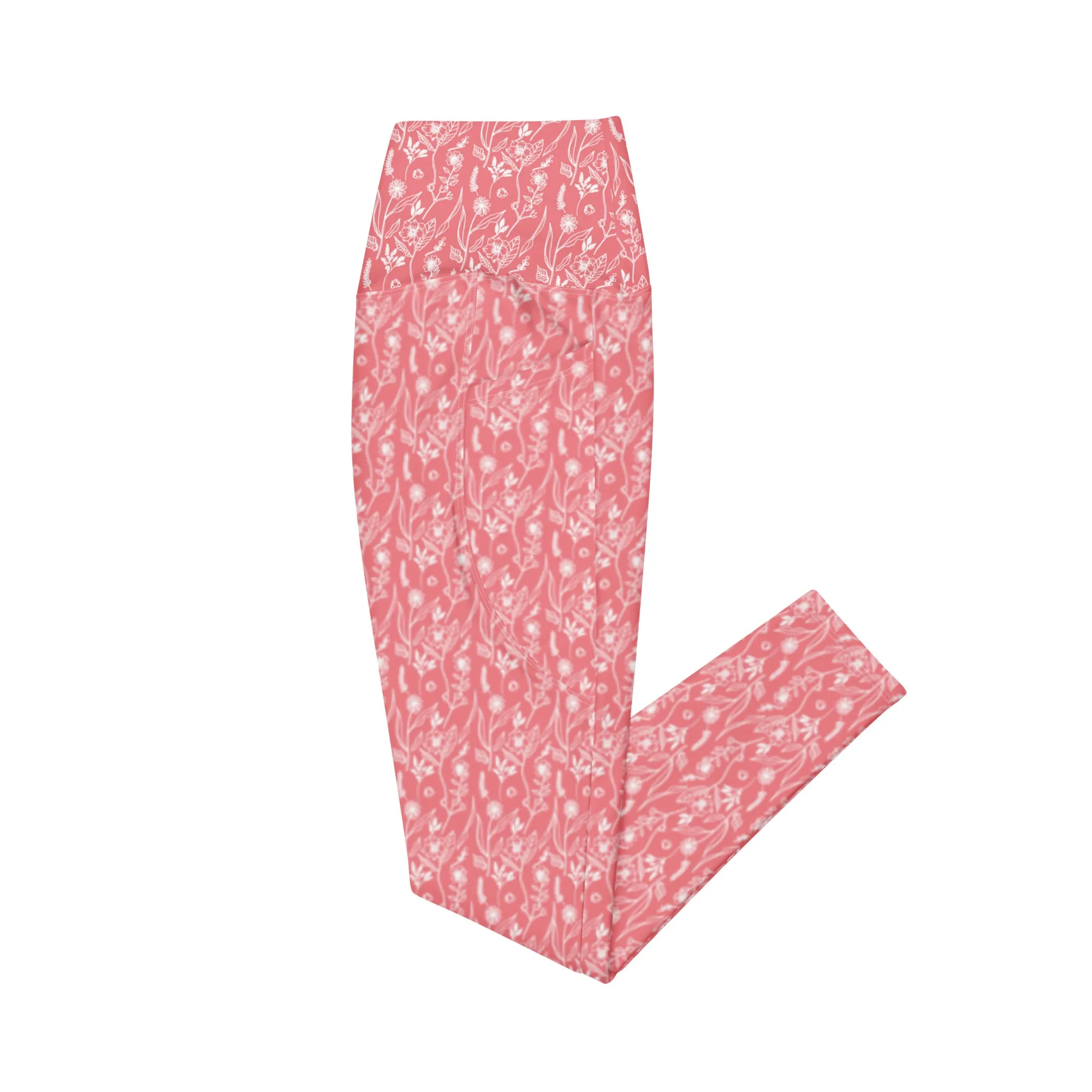Peach Wildflower Crossover leggings with Pockets